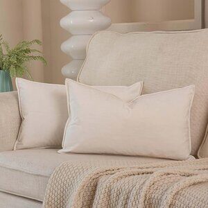 JUSPURBET Cream White Velvet Throw Pillow Covers 16x24 inch Set of 2 NWT